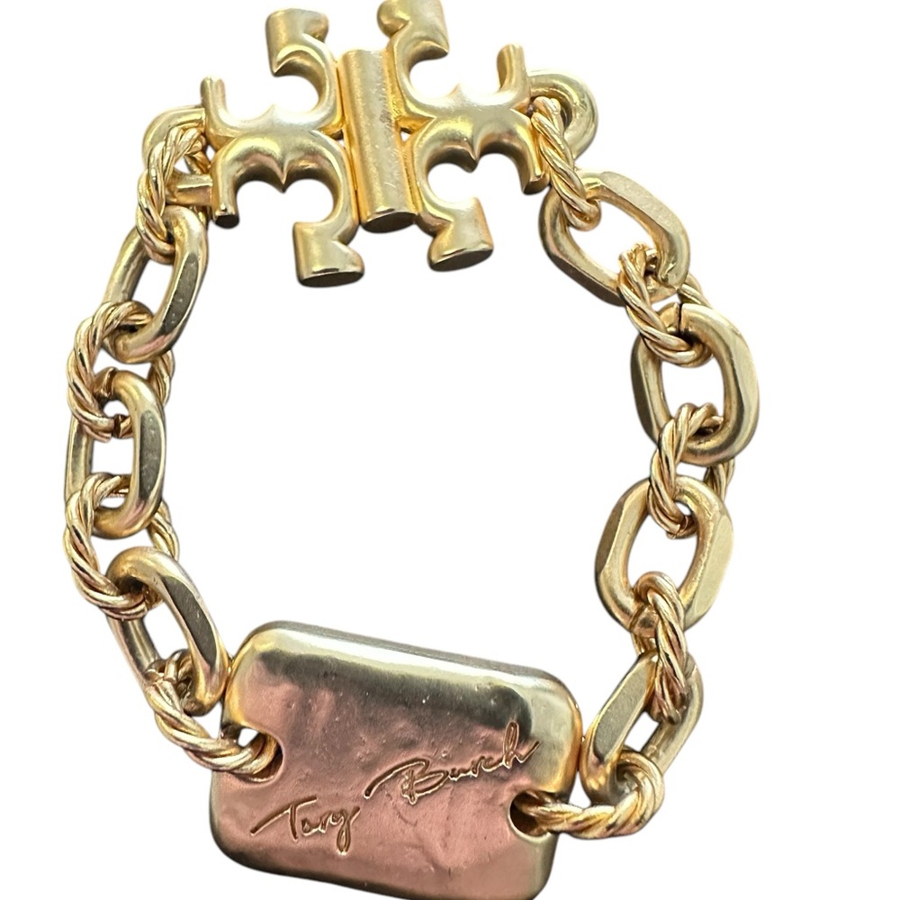TORY BURCH • Gold Torsade Engraved Logo Bracelet NWOT - Picture 4 of 7